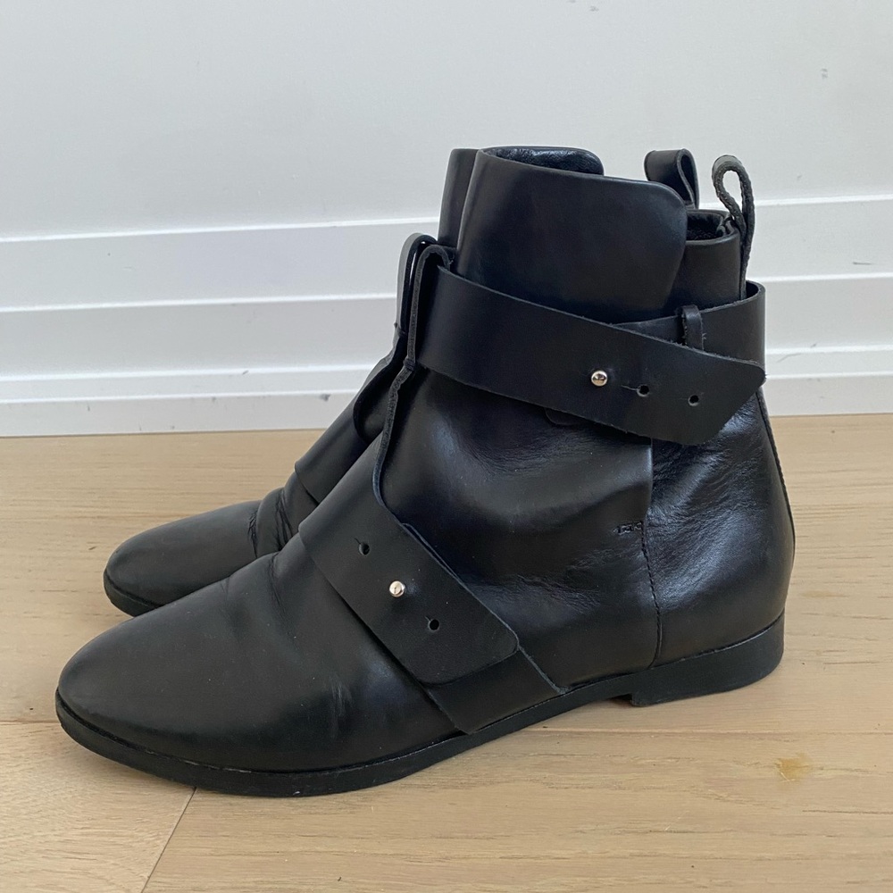 See By Chloe Black Leather Strap Boots